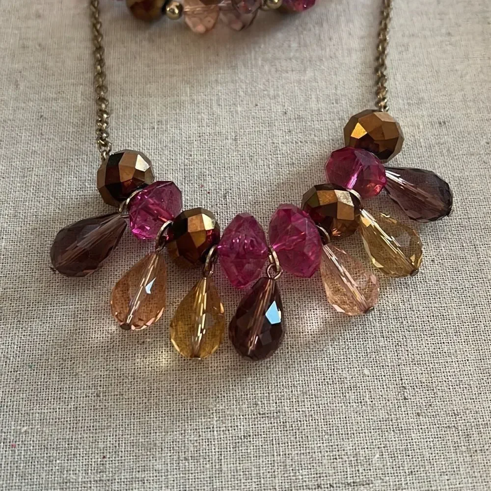 Liz Claiborne Brown and Pink Glass Bead Necklace and Bracelet Set